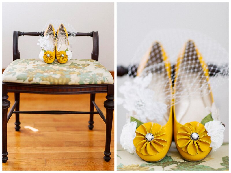 pretty yellow bridal shoes | handmade North Carolina wedding | Nathan Abplanalp Photography
